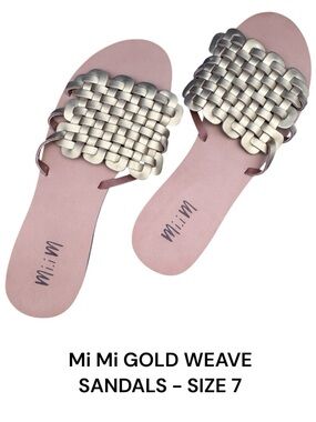 Mi Mi Slide Sandals Womens Gold Woven Strap Open Toe Slip-On Flat Casual